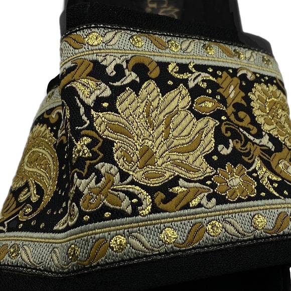 Vintage Fashion Bug Tapestry Black Square Toe Chunky Platform Slip On Sandals 9 - Picture 3 of 12